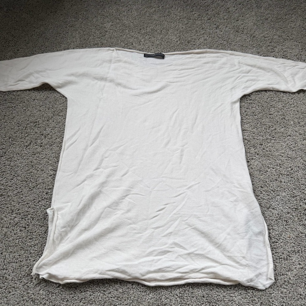 Peruvian Connection Knit White Cream 3/4 Length Sleeve 100% Cotton Sweater XS